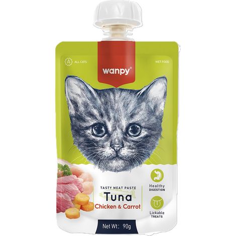 Wanpy Cat  Geschmackspaste  Cremiger Katzenfrikadelle 90 g – Thunfisch, Huhn, Karotte 90 g