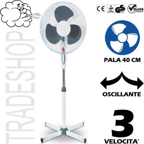 Ventilateur De Sol Oscillant 40cm Lame 3 Vitesses Base Croisée 45w Couleur