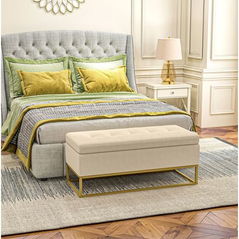 Banco de almacenamiento con arcón, 110 x 44 x 49 cm, efecto terciopelo, beige DESVIAE (1/5)