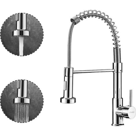 Robinet de cuisine pivotant à avec pulvérisateur modes pulvérisation ressort. Petit 360° 2 Argent (1/4)