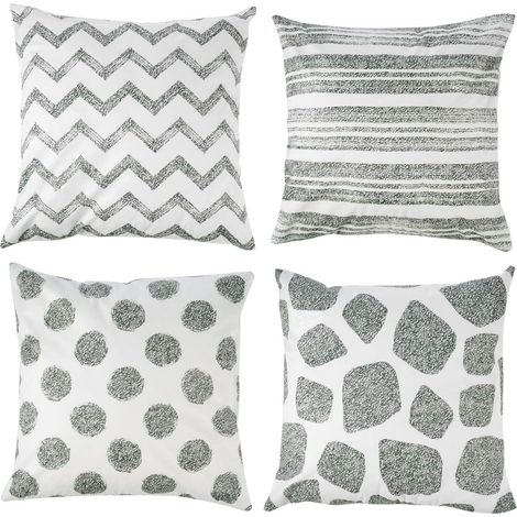 Set di 4 federe quadrate in cotone e lino con motivo a fiocchi di neve, 45,7 x 45,7 cm, cotone, multicolore C, 18 x 18 pollici (1/2)