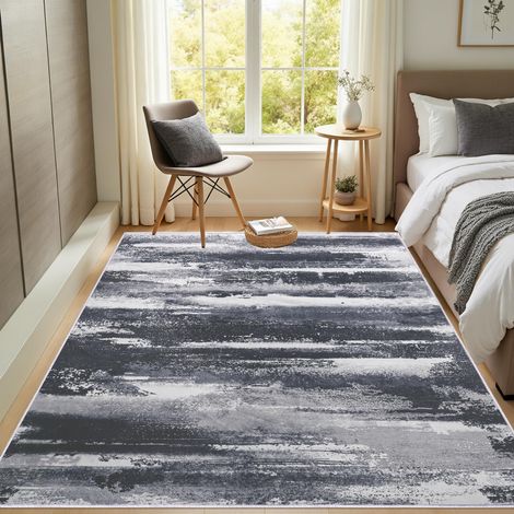 Tapis de salon, lavable, motif abstrait, peinture colorée, gris, 120 x 160 (1/5)