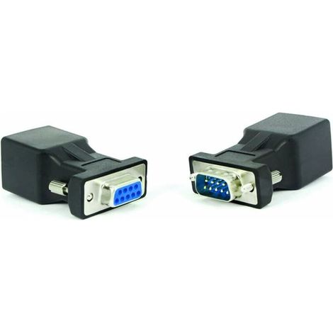 Adaptateur RJ45 vers RS232, Port série DB9 9 broches mâle vers RJ45 femelle Cat. 5e/6 Ethernet LAN Étendre adaptateur,2pcs(mâle + femelle) (1/5)