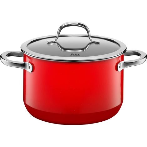 marmite grande 20cm, couvercle en verre, marmite à viande induction 3,7l, céramique fonctionnelle, rouge (1/5)
