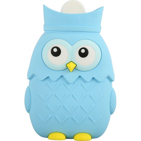 Bouillotte micro-ondable en silicone, forme chouette bleu clair, 400ml, chauffe-mains portable, design cartoon, réutilisable, douce et pratique. (1/5)