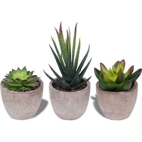 Lot de 3 Petite Plante Artificielle Décoration Extérieur Intérieur Succulentes Plantes Grasses en Pot pour Bureau, Balcon, Salon, Maison (1/4)