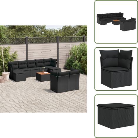 10-tlg. Garten-Sofagarnitur mit Kissen Schwarz Poly Rattan - Gartenmöbel Set - Esszimmergarnitur - Outdoor Möbel - Lounge Set - Rattan Gartenmöbel