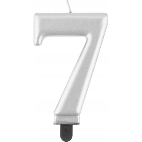 Candela numero 7, argento metallizzato, 8 cm