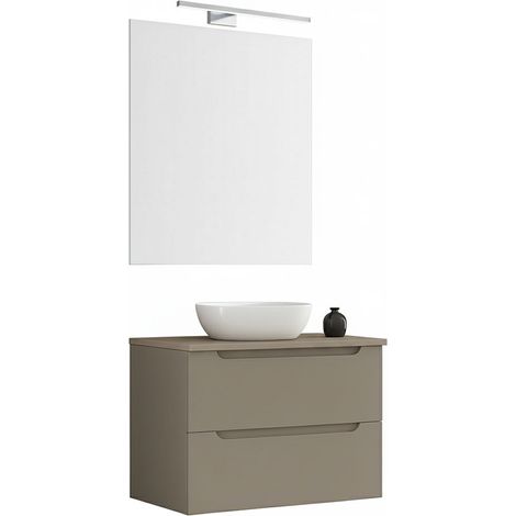 Kibath Mueble de baño con Lavabo, Espejo y Aplique LED VICTORIA 60x45 cm acabado Moka mate 2 cajones suspendido (1/5)