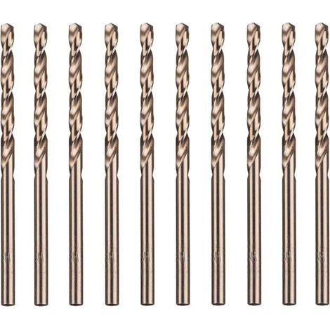 Set di 10 punte elicoidali dorate in acciaio rapido M35 e cobalto - 3,5 mm x 70 mm (1/4)