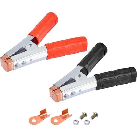 Abrazaderas de repuesto para cable de arranque de coche con pinzas de cocodrilo aisladas para batería de coche, asas rojas y negras, 1 par de cobre (1/2)