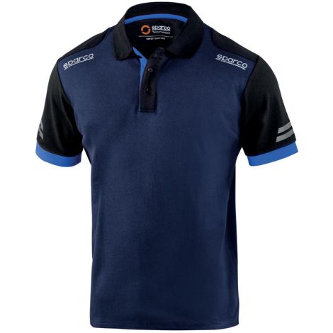 Sparco polo tech Toledo in cotone e poliestere Blu marine/Azzurro Tg.XS con strisce riflettenti alta visibilita' sulla manica blu marine + azzurro XS