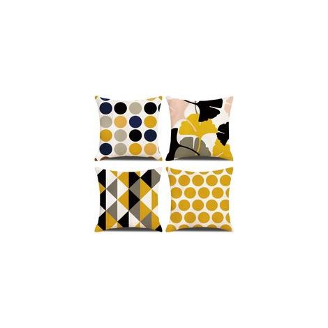 Kissenbezug, 4er-Set dekorative Baumwollkissenbezüge für Sofa, Schlafzimmer, Zuhause, 45 x 45 cm (Gelbes geometrisches Muster)