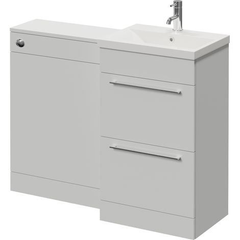 Napoli 390 Cento Gloss Grey Pearl 1100mm 2 Drawer Vanity Unit Toilet Suite with Glide Basin - 1100mm - Chrome 320mm HandleWithout Kingston Toilet Pan