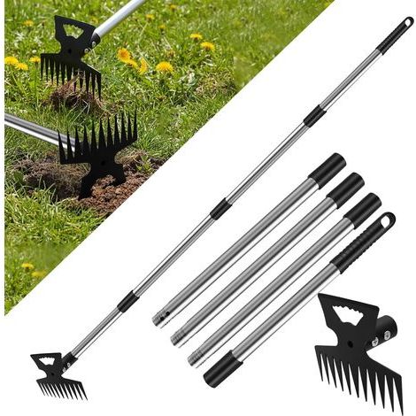 Manual Weeder, 152cm Weeding Rake with Long Handle, 2-in-1 Hoe for Gardening, Quick Weeding Without Bending or Kneeling, Weeding Tool for Yard, Lawn, Patio (1/5)