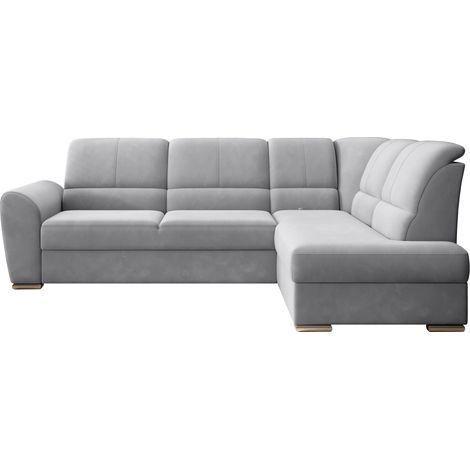 Canapé angle droit convertible velours gris clair et pieds acier chromé Zabor 270cm (1/5)