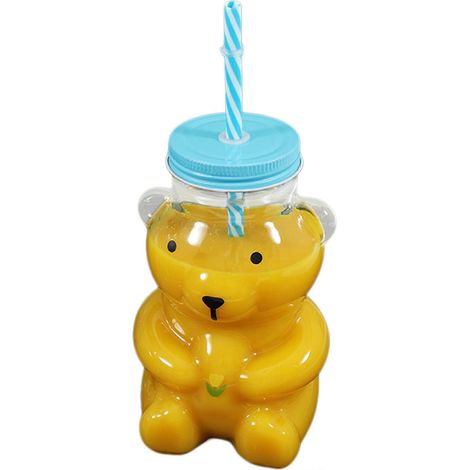 Nouveau verre ours en peluche avec couvercle et paille, mugs en verre Kawaii ours pour smoothies, bières, jus, bar à la maison et fêtes (1/5)