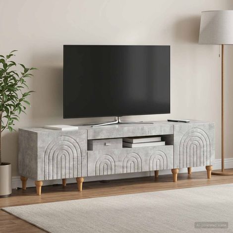 Meuble TV LED Gris béton Bois d'ingénierie (1/5)