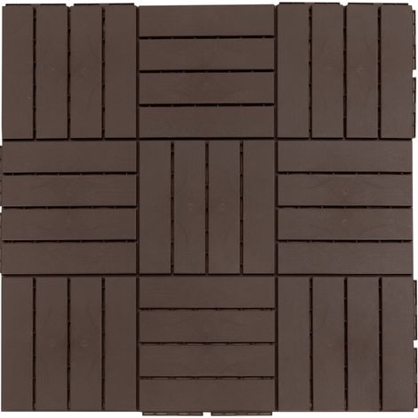Lot de 9 dalles de terrasse clipsables 30 x 30 cm, 0,81 m², effet bois, surface antidérapante avec drainage, pour balcon et jardin, marron  CHICFURN (1/5)