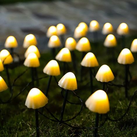 Luces solares de hongos para jardín al aire libre, 8 modos de luces solares de hongos de jardín de hadas para jardín, jardín, decoración navideña de Halloween (16.4 pies, 20 luces, blanco cálido) (1/5)