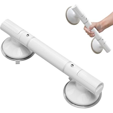 Barre de maintien pour salle de bain – 35 cm – Ventouse – Sans perçage – Antidérapante – Séniors – Blanche – Douche/toilettes (1/5)