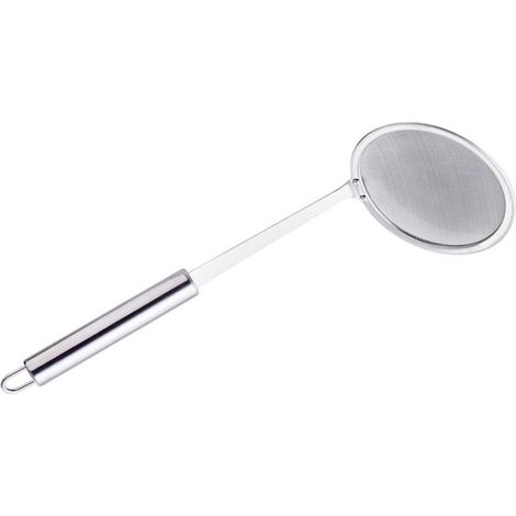 Schaumkelle aus Edelstahl mit feinem Siebeinsatz und langem Griff. Küchenutensil. (1/5)