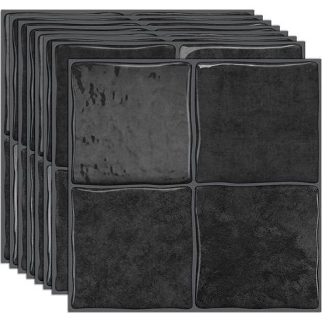 Lot de 10 stickers carrelage 3D - 15,25 x 15,25 cm - Carreaux adhésifs - Carrelage mural autocollant (1/5)