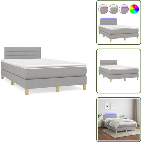 Sommier à lattes de lit matelas LED gris clair 120x190 cm tissu - Sommier Tapissier - Lit Avec Led - Matelas À Ressorts Ensachés - Tête De Lit Ajustable - Éclairage LED (1/5)
