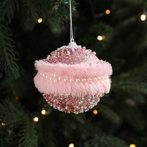 Boules De Noël - En Mousse - 7.8 Cm - Rose - Avec Anneau De Suspension - Lot De 1 (1/5)