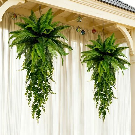 Lot 2 Fougères Boston Artificielles 32 Pouces – Plantes Suspendues Extérieur, Décoration Jardin Terrasse Balcon Sans Entretien (1/3)