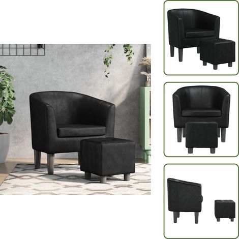 The Living Store Clubsessel mit Fußhocker Schwarz Kunstleder - Clubsessel - Sessel - Lounge Chair - Wohnzimmer Dekoration - Schwarzes Sofa (1/5)