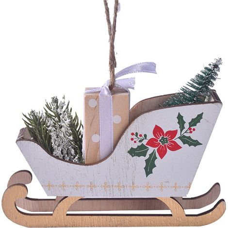 Sled - Bois Naturel - Décoration Arbre De Noël - Ornament Suspendu Rustique - Lot De 1 (1/2)