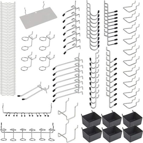 Kit assortimento di ganci metallici per pannelli forati, kit assortimento di blocchi per ganci, applicazioni per appendere, 140 pezzi