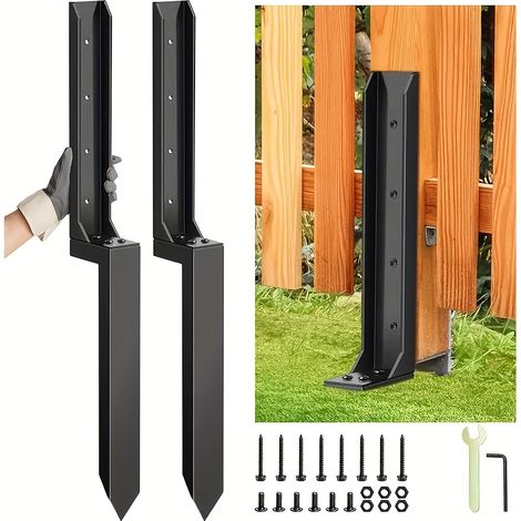 Kit de réparation de poteaux de clôture métalliques en 2 pièces pour réparer les poteaux de soutien en bois inclinés et cassés. (1/5)