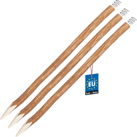 KOTARBAU® Lot de 3 Poteau Bois pour Palissade - Poteau de Clôture Ø 7 cm x 120 cm - Poteau en Bois de Noisetier - Poteau de Clôture Ganivelle - Pointu - Naturel - avec Crampons en U (1/4)