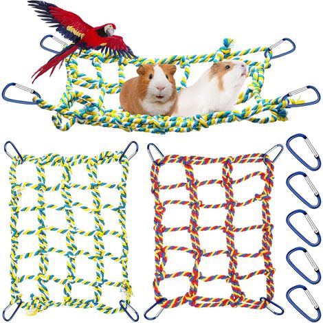 2 accessoires pour cage à souris : jouet pour souris, filet d'escalade pour oiseaux, hamac pour animaux de compagnie, lieu de repos, décoration et jeu (rouge, jaune, 28 x 19,8 cm) (1/5)