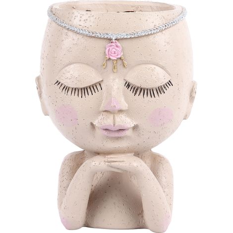 Pot de Cactus Mignon en Résine avec Yeux Fermés pour Plantes Grasses, Usage Intérieur et Extérieur (1/5)