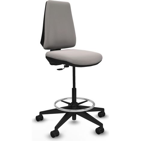Taburete Elche CP similpiel blanco base piramidal ruedas 65mm nailon