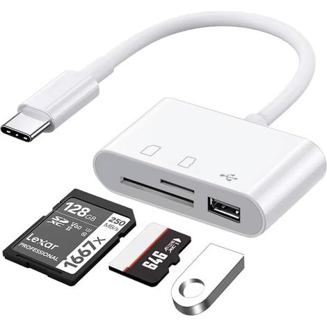 Lecteur de Carte SD USB C 2.0, Conception pour Carte SD + TF + USB 3 en 1, USB OTG Mémoire Externes Compatible pour Samsung Galaxy S25 S24 S23 S22 S21 S20 S25+ S25Ultra S24+ S23+ (Blanc-3en1) (1/5)