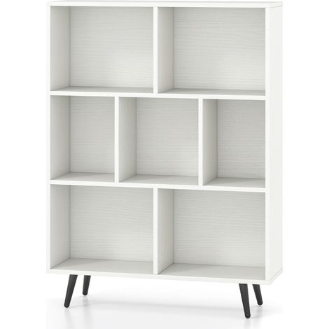 Estante organizador de almacenamiento moderno de 7 cubos 80 x 24 x 107 cm con características de seguridad reforzadas tacto acogedor madera MDF blanca 200014792