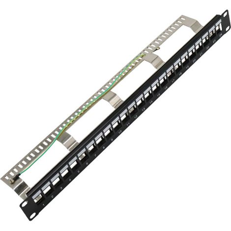 Répartiteur – 24 ports – modulaire – blindé – 19 pouces – armoire réseau ou installation serveur – panneau de distribution – noir (1/5)