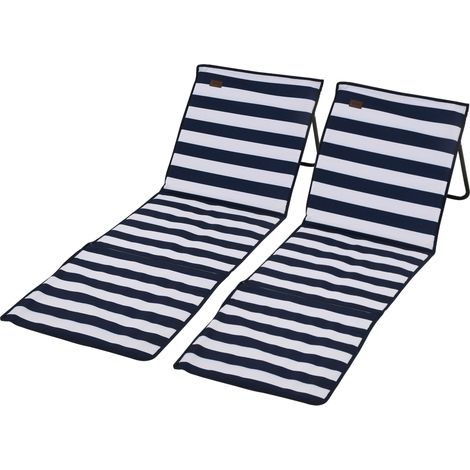 Set aus 2 gepolsterten Strandmatten, mehrfach verstellbare Rückenlehne, inklusive Tragetasche, Metall und Polyester