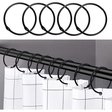 Anelli per tenda da doccia neri - 24 pezzi, ganci antiruggine per tenda da doccia per bagno, anelli rotondi decorativi per tenda da doccia e ganci per asta della tenda da doccia (1/5)