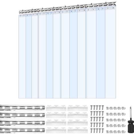 Rideau à Lanières PVC Transparent, 2,1 m H x 1,2 m L x 2 mm Ép, 8 Pièces, Isolation Thermique pour Portes d'Entrepôt, Congélateur, Garage (1/5)