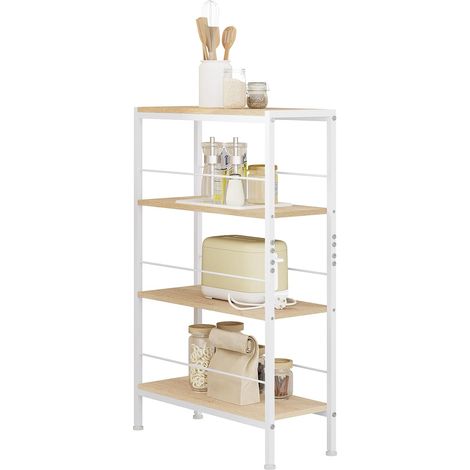 WOLTU Mensola Scaffale Salvaspazio 4 Ripiani Organizer, 50x20x78cm, Rovere Chiaro+Bianco (1/5)