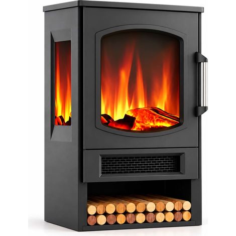 Relaxdays Elektrokamin, Flammeneffekt, Heizung, 2 Heizstufen, 900/1800 W, Thermostat, Timer, HxBxT: 75x44x35 cm, schwarz (1/5)