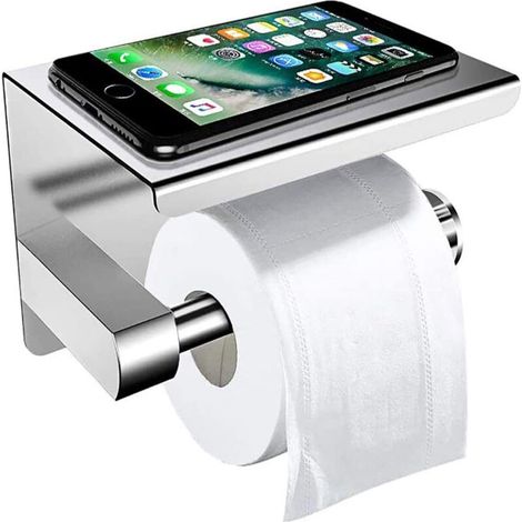 Porte-Papier Toilette Mural avec Etagère, Acier Inoxydable Auto-Ddhésif Porte Rouleau Papier, WC Porte Papier avec Plateforme de Rangement pour WC Bathroom Kitchen (1/5)