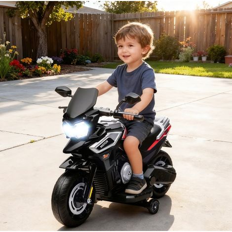 Moto elettrica per bambini 18-36 mesi, nera, con ruote di appoggio, luci e musica HAVRYA (1/5)