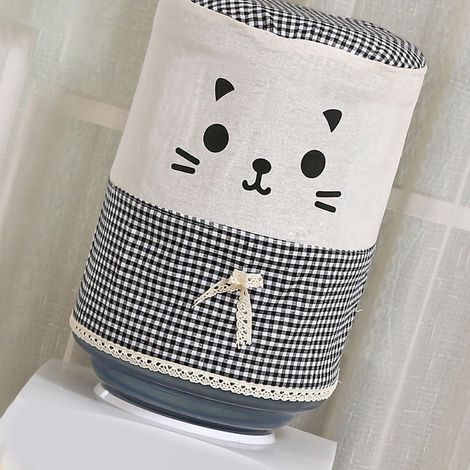 Housse de distributeur d'eau en tissu cartoon, douce et confortable, anti-poussière, motif à carreaux avec chat, noir, hauteur 34cm x diamètre 28cm (1/3)