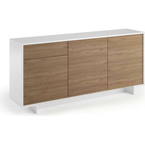 Dmora - Credenza Agrifoglio, Madia da salotto, Buffet da soggiorno a 3 ante e 1 cassetto, 100% Made in Italy, 170x42h78 cm, Bianco e Rovere, con imballo rinforzato (1/4)